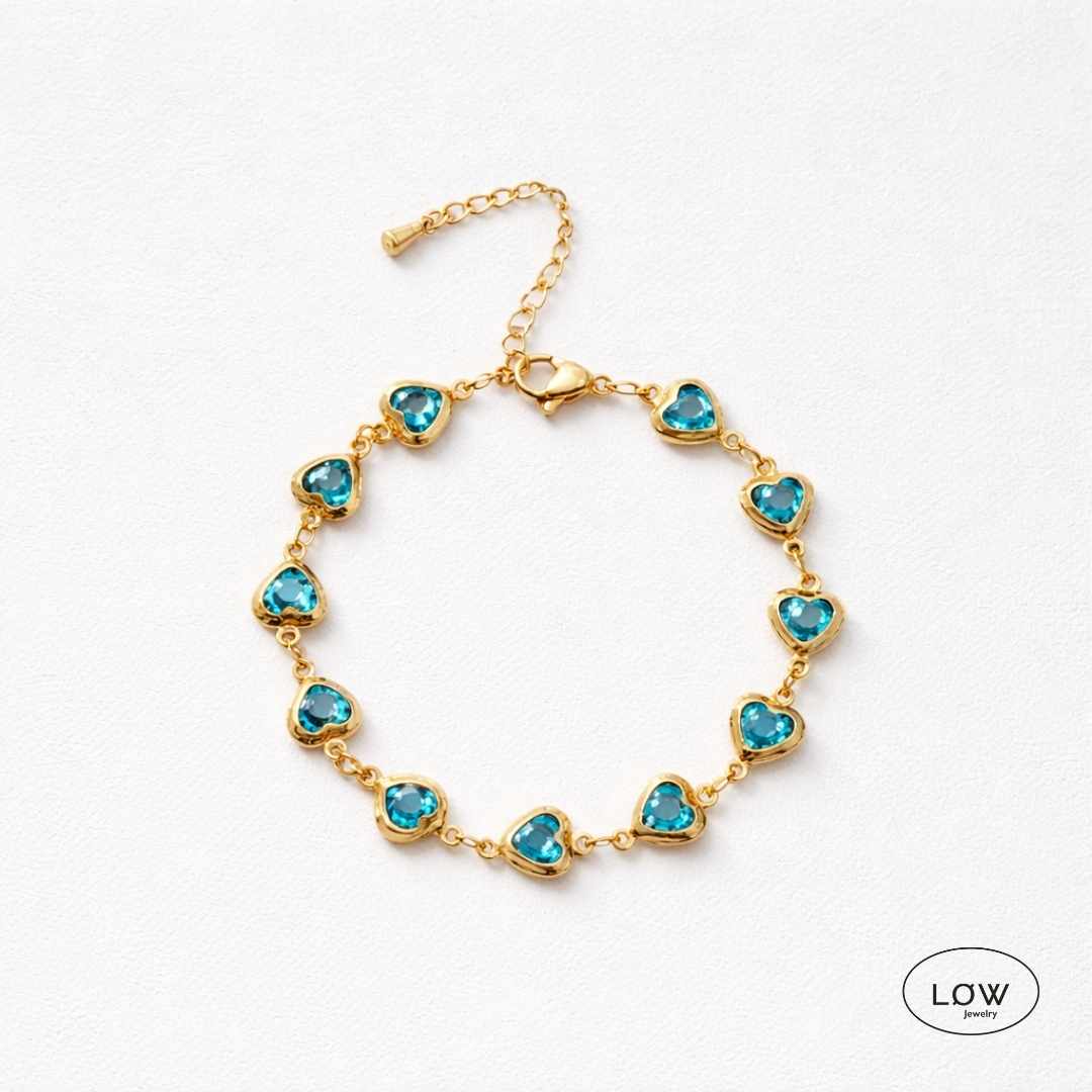Armbånd Light Blue Glass Heart Bracelet LØW Jewelry