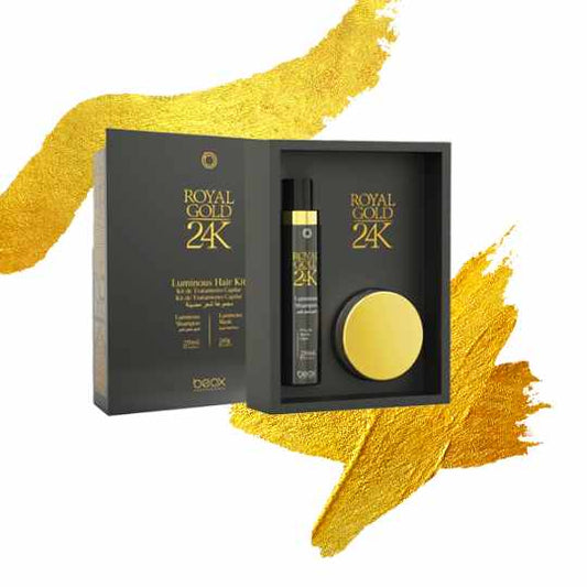 Shampoo og Hårkur Royal Gold 24K som ser ut som flytende gull